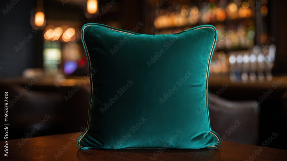 Obraz premium Deep Emerald Green Velvet Cushion With Gold Trim Placed Artfully On A Table