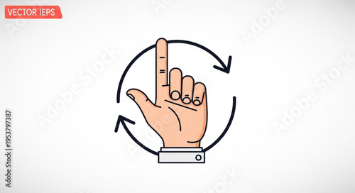 Hand gesture with circular arrows indicating rotation or repetition.