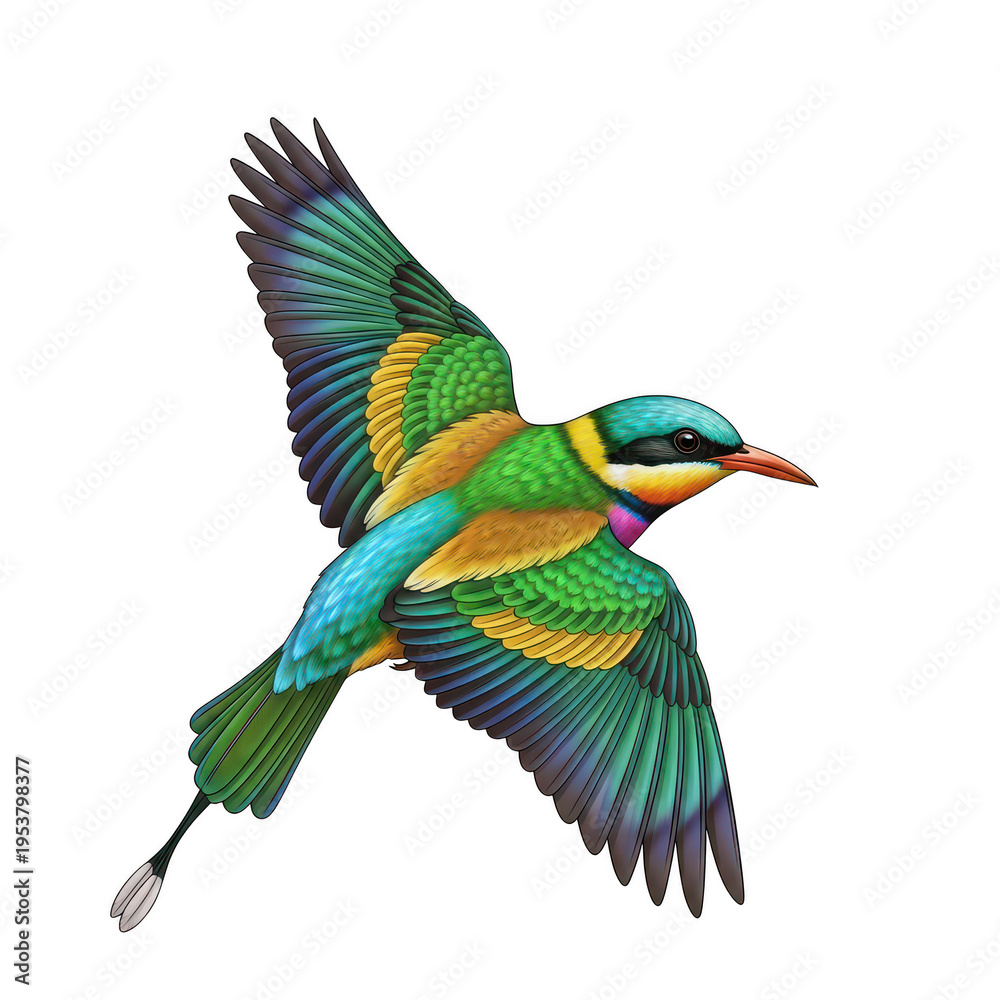 Fototapeta premium Colorful bird in flight on transparent background