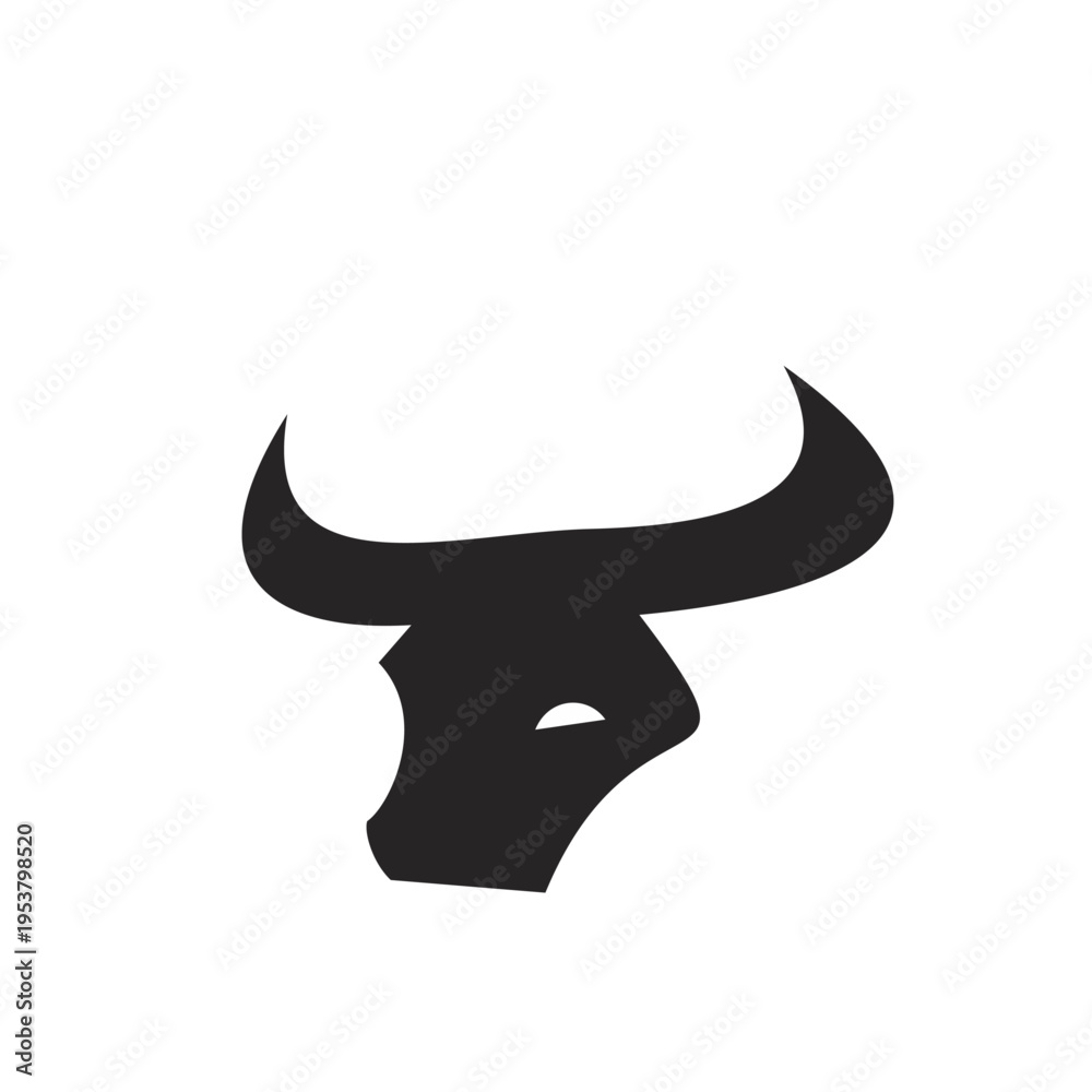 Fototapeta premium Stylized Bull Head Logo Silhouette Icon. Minimalist Black and White Vector Design with Strong Horns.