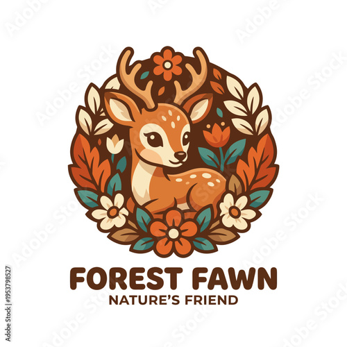 This delightful illustration of a fawn within floral elements evokes a sense of nature's beauty and innocence, ideal for children's products or nature-themed designs.