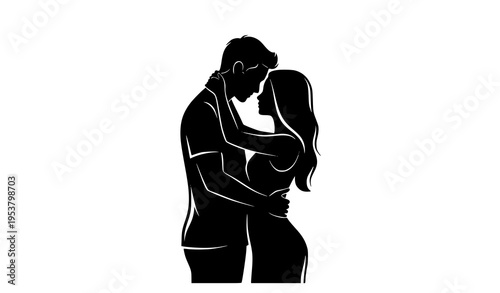 Minimalist Loving Couple Silhouette Black Vector Clip Art