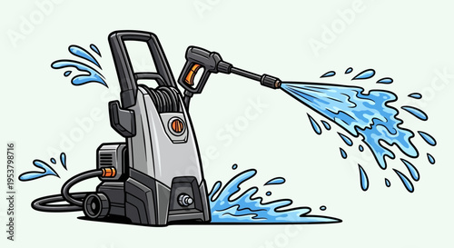 Pressure washer machine spraying water in isolated action scene