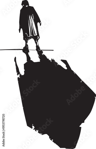 Old Woman Walking with giant shadow trailing behind her