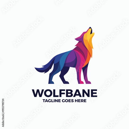 This image features a stylized wolf howling at the moon, rendered in vivid geometric patterns that express freedom, strength, and connection to nature's beauty.