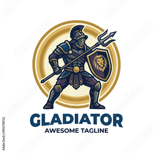 This image illustrates a muscular gladiator wielding a spear and shield, representing strength, bravery, and valor with an artistic flair that appeals to various audiences.