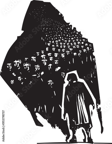 Old Woman with shadow of refugees