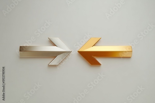 Metallic Arrows Pointing Towards Each Other on Neutral Background