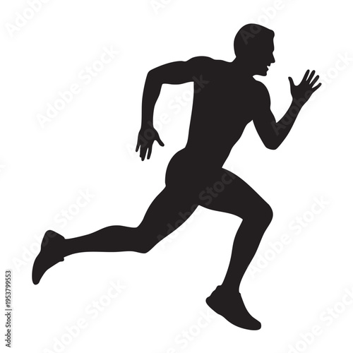 A man runs quickly in a dynamic sprinting motion on a track.