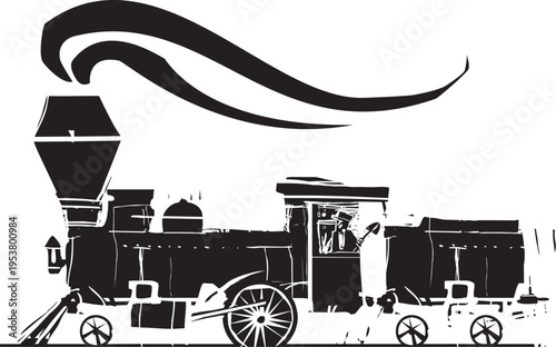 Woodcut style image of a Steam Locomotive