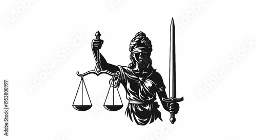 Justitia the goddess of justice holding scales and sword symbolizing law and order blindfolded
