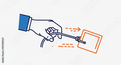 Hand Tying Knot Around Square Object Illustration.