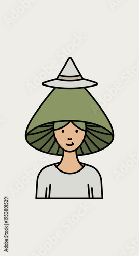 Person wearing a conical hat.