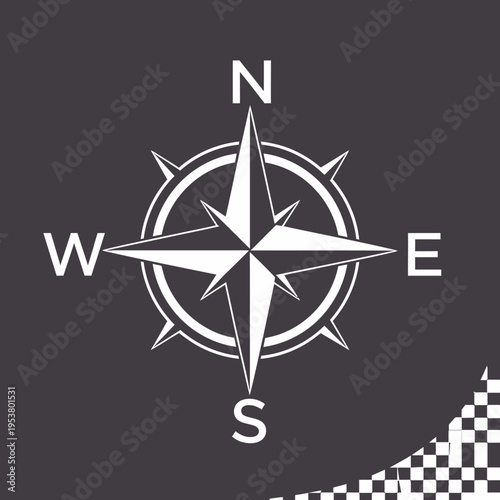 White compass navigation symbol icon.