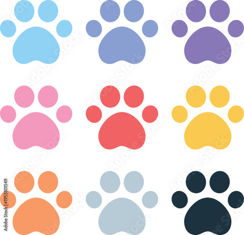Animal paw prints and bone silhouette for pet care branding vector