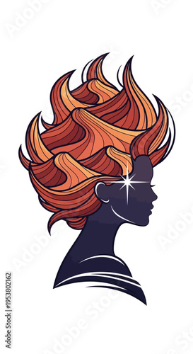 Woman with flame hairstyle profile.