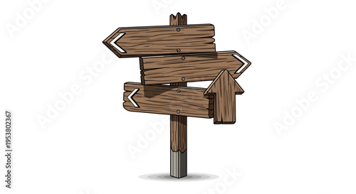 Wooden directional sign post with arrows.