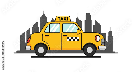 Yellow Taxi Cab Side View Illustration.