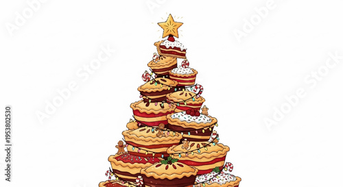 Creative christmas tree made of stacked burgers with star on top festive food concept