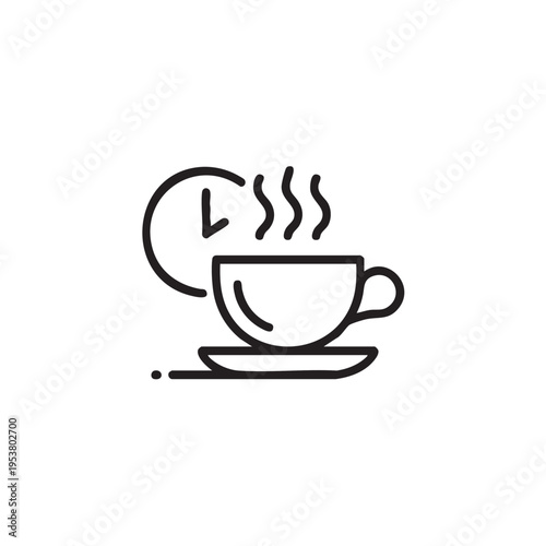A steaming hot cup of coffee sits on a saucer next to a clock.