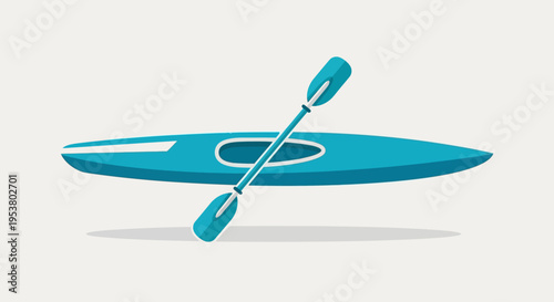 Teal kayak with single paddle.