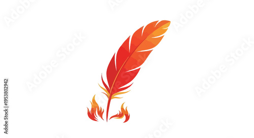 Vibrant orange and red feather on fire.