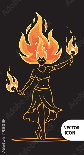 Woman dancing with fire flames.