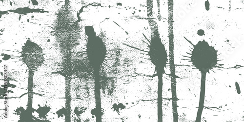Distressed dark green ink splatter grunge texture background with paint drips and irregular stains with paint drip