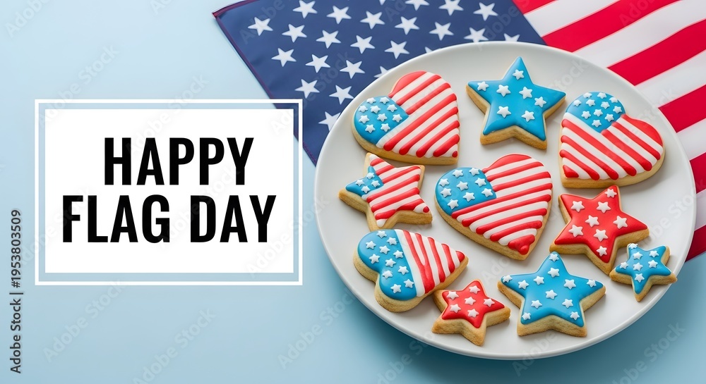 Obraz premium Happy flag day celebration with patriotic cookies and American flag