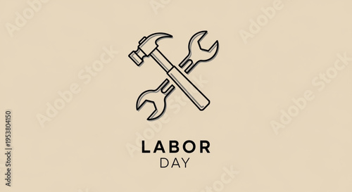 Labor Day Illustration Featuring Hand Tools Hammer and Wrench Minimal Flat Design Workforce Concept