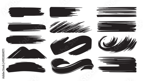 Collection of black brush strokes on white background