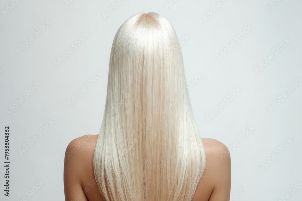 Fototapeta premium Woman back view showcase long straight blonde hair and nude shoulders