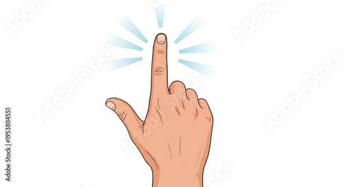 Finger Pointing with Light Rays Emanating from Fingertip Illustration.
