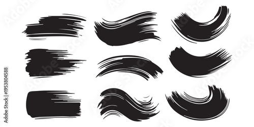 Collection of black brush strokes and abstract shapes
