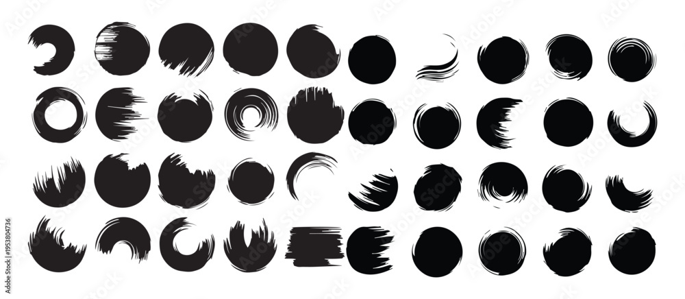 Fototapeta premium Collection of black brush stroke shapes and patterns