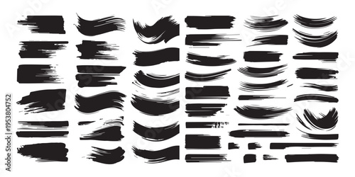 Collection of diverse black brush strokes and marks on white background