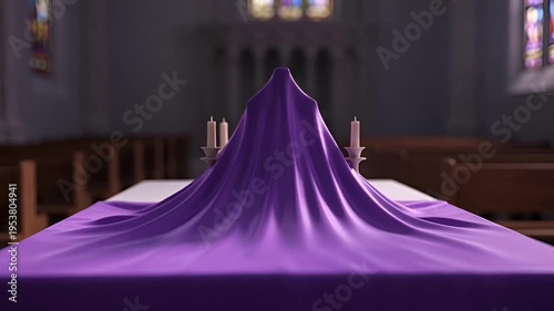 Purple Fabric Flowing Over Sacred Objects