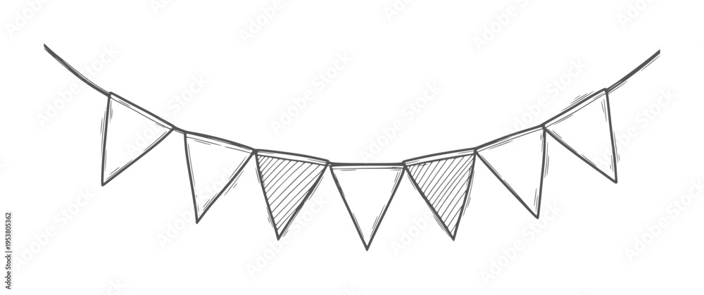 Foto Black and white hand drawn triangular festive bunting flags string triangles han