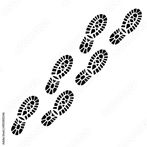 Black boot footprint trail illustration isolated on white
