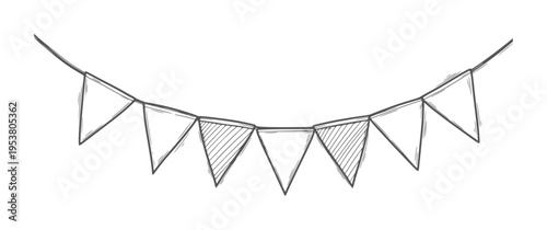 Black and white hand drawn triangular festive bunting flags string triangles handdrawn