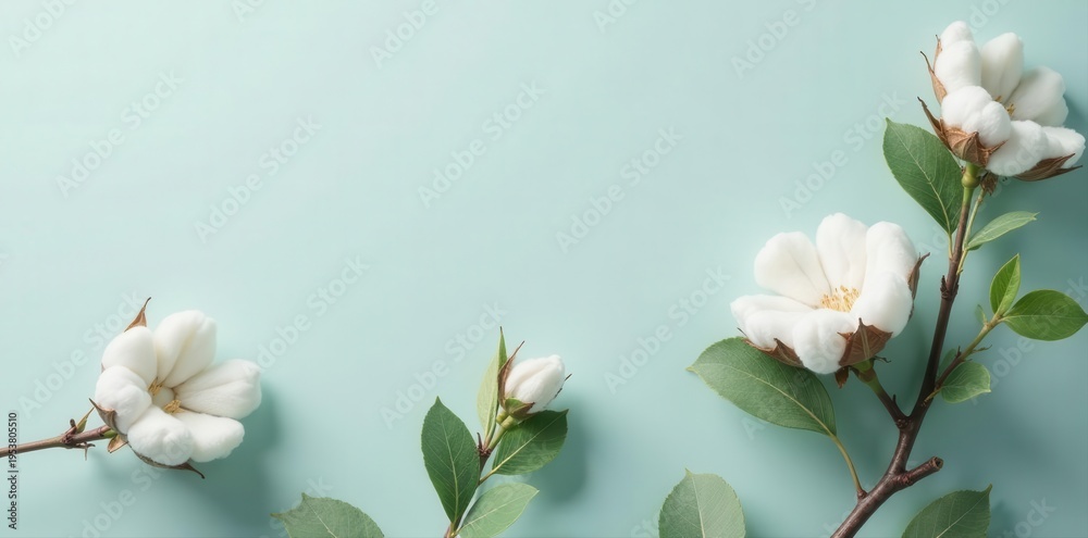 Fototapeta premium Delicate eucalyptus & cotton, minimalist plant setting , botanical, beauty