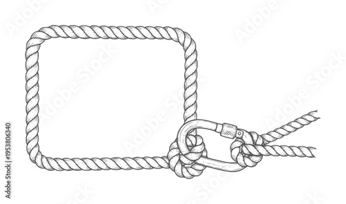 Twisted rope loop secured with a metal carabiner in black and white knot