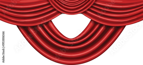 Red theater curtain drapery with elegant folds isolated on white background stage decoration vector illustration luxury fabric design