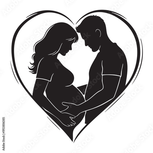 Creative pregnant woman with her husband love silhouette vector art illustration