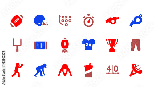 Vector icons featuring American football elements, sports gear, and competition symbols.