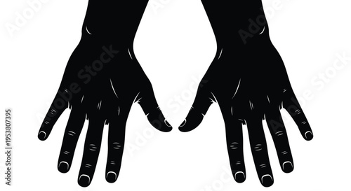 Striking black and white vector graphic illustration of two open human hands