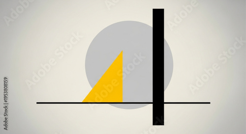 Abstract Composition with Geometric Shapes - Circle, Triangle, and Lines.