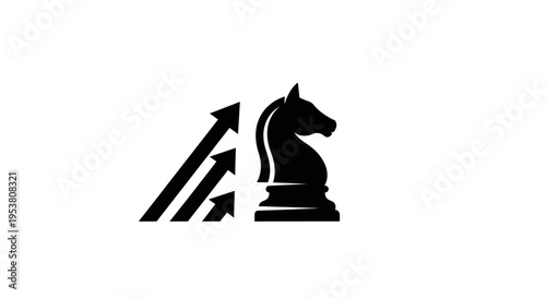 Black chess knight and arrows logo.