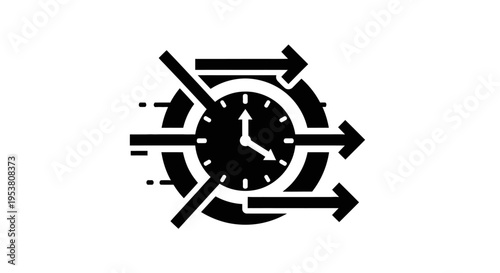 Black clock with arrows around it.