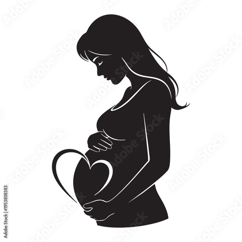 Creative pregnant woman with love silhouette vector art illustration